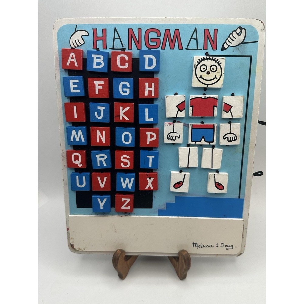Melissa & Doug Hangman Game Kid's Car Travel Game Wooden Board Alphabet Flip Win